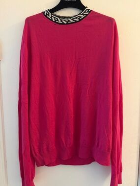 Versace Bright Pink Sweater with Contrast Black & White Collar